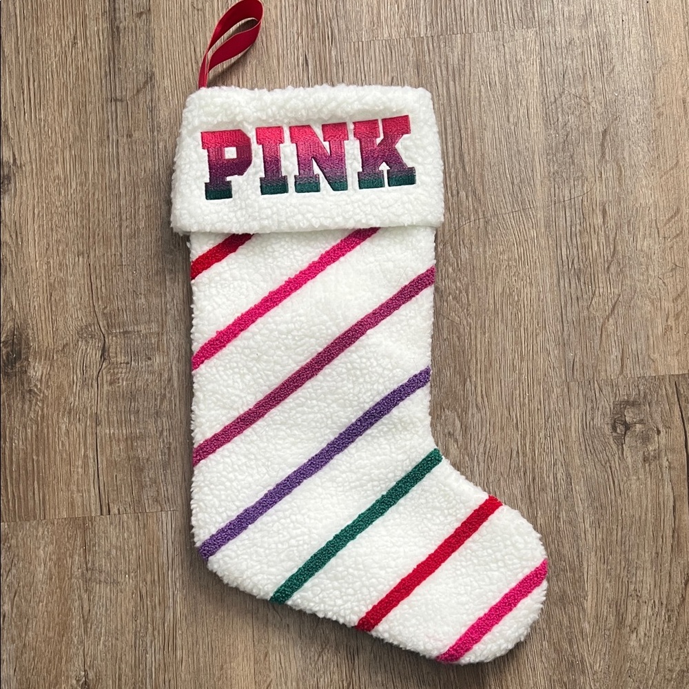 Victoria's Secret White Stocking with Pink and Green Stripes